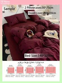3pcs Wine Red Bedding Set - 1 Duvet Cover & 2 Pillowcases, Soft & Comfortable Home Textile, Multiple Colors Available, Suitable For Dorm, Simple & Fashionable Home Decor, Soft & Cozy Bedding Set, Washable Without Filling - Burgundy - View 3