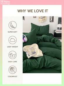 橄榄绿三件套床上用品 - 1 个被套和 2 个枕套，柔软舒适的面料，多种颜色可选，适合宿舍，简约时尚的家居装饰，柔软舒适的床上用品套装，可机洗，不含填充物 - 墨綠色 - 查看 6