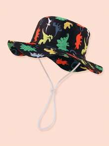 1pc Kids Dinosaur Print Sun Protection Bucket Hat, Adjustable Windproof Strap, Lightweight Summer Beach Outdoor Cap - 1PC - View 8