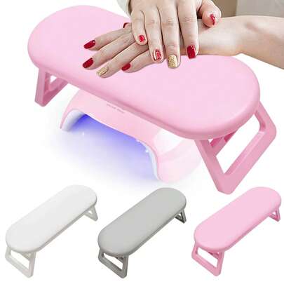 Gối kê tay bằng nhựa gấp gọn dùng cho làm móng, giá đỡ tay di động kiểu Macaron dùng cho móng acrylic, phù hợp với bàn làm móng | Giá đỡ tay tiện dụng cho thợ làm móng, phù hợp cho salon tại nhà, dùng cho móng gel và móng acrylic (Màu trắng/hồng/xám tùy chọn)