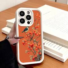 Funda de teléfono de moda, compatible con varios modelos de ,  y , funda de teléfono con diseño de pájaro y árbol de fruta naranja para modelos de ,  y , funda de protección para teléfono, funda de pareja, regalo para novio o novia, presente de vacaciones, este es un regalo popular para amigos o socios, adecuado para ocasiones de negocios. Duradera, resistente a las manchas y a las huellas dactilares, esta nueva funda para teléfono de hombres y mujeres es un gran regalo. - Burdeos - Ver 4