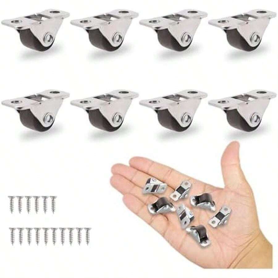 Mini ruedas rígidas de 1/2 pulgada de perfil bajo, rueda pequeña de dirección única, ruedas fijas de goma con placa superior de acero para electrodomésticos pequeños, muebles, proyectos de bricolaje - 8 - Ver 1