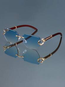 1pc Classic Modern Retro Simple Versatile Rimless Edged Square Fashion Glasses, Suitable For Women, Men, Punk, Party, Street Style, Bohemian - Multicolor - View 13