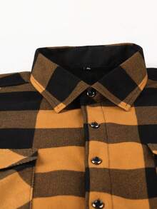 1 件圣诞礼物男士法兰绒保暖衬衫，休闲格子长袖加厚保暖衬里衬衫，带口袋，适合秋冬季 - 黃色 - 查看 6