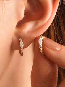 1 Pair Elegant Copper Geometric Round Hoop Earrings, & Versatile Gift For Women - Yellow Gold - View 6