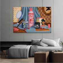 1pc Wooden Frame Canvas Print - Black Hair Salon Wall Art, Vibrant Hairdresser Scene With Cosmetics & Tools, Modern Living Room Decor, Valentine's & Easter Promotion Gift, Indoor/Outdoor Use - 多色 - 查看 7