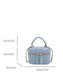 Lightweight Mini Chain Bag Quilted Handbag Bucket Bag Suitable For Young Girls, College Students And Office Workers - Dusty Blue - View 4
