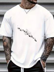 Item: White Short-Sleeved T-Shirt With Abstract Ink Pattern - White - View 1