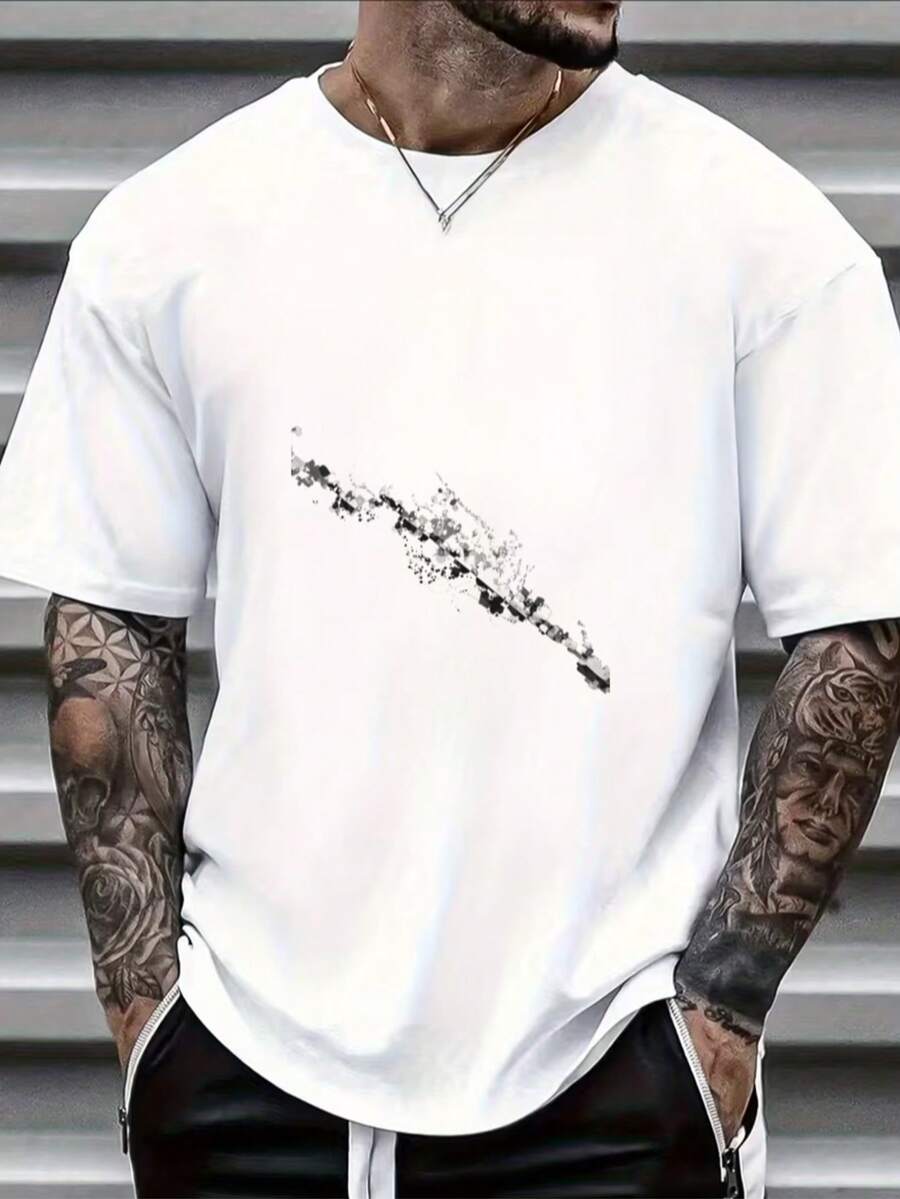 Item: White Short-Sleeved T-Shirt With Abstract Ink Pattern - White - View 1
