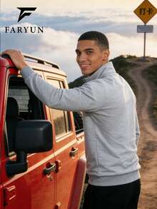 Men's Outdoor Casual Stand Collar Half Zip Long Sleeve T-Shirt, Solid Color Minimalist Design, Comfortable Breathable Outdoor, Camping, Sports, Versatile T-Shirt