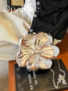 Women's Elegant Mini Flower Shaped Chain Crossbody Bag, Metallic Y2K Style Theme Party Shoulder Bag, Fashionable Novelty Shaped Bags, Versatile Small Mobile Phone Key Coin Purse, Portable Outdoor Travel Vacation Cosmetic Bags, Wear-Resistant Solid-Color Clutch Bag - 彩色 - 查看 9
