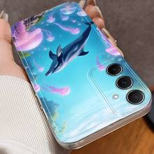 Funda de Teléfono con Patrón de Delfín y Medusa Azul Océano, Compatible con Samsung Galaxy A02, A03S, A04, A05S, A06, A13, A14, A15, A16 5G, A21S, A22, A23, A24, A25, A32, A35, A50, A52, A53, A54, A55, A73, S25 Ultra, S24 Plus, S23+, S20 FE - Cubierta Protectora Transparente a Prueba de Golpes, Regalo Perfecto para Decoraciones de Pascua, Navidad, Halloween - Multicolor - Ver 8