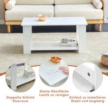 Modern, Easy To Use In White With Wooden Frames (90*50*42 Cm - Perfekte Lösung Für Kleine Wohnzimmer - Zwei Ebenen Stauraum - Stabil Und Langlebig) - White - View 2