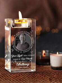 Customized Crystal Candlestick, Unforgettable, Cherished Forever, Never Forgotten, Eternally Treasured, A Gift For Those Who Have Lost A Loved One, A Memorial For Family, Thoughtful Gift - Circle - View 6