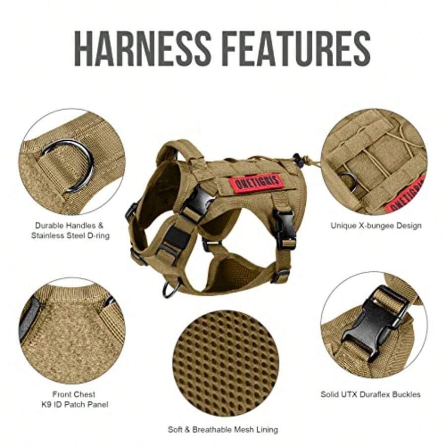 WEWI OneTigris Tactical Service Dog Vest - Waterproof Comfortable Military Patrol K9 Dog Harness with Handle Medium Ranger Green - M+Bronce - Ver 1