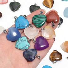 1pc Natural Heart-Shaped Stone Pendant, DIY Necklace Beads Accessory - Multicolor - Heart Shape - View 4