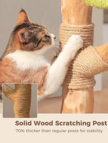 PAWZ Road 53.5" Wood Cat Tree With Flower Perch,  Modern Cat Tower W/Natural Solid Wood Scratching Post (φ3.8in), Large Heavy Duty Forest Cat Tree Furniture W/2 Condos For Indoor & Multi-Cat Household - 綠色 - 查看 9