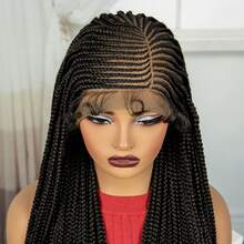 Luxurious Full Lace Synthetic Wig For Women - Elegant Black Braided Design, 150% Density, High-Temperature Fiber, Versatile Party Wear - 黑色 - 查看 7