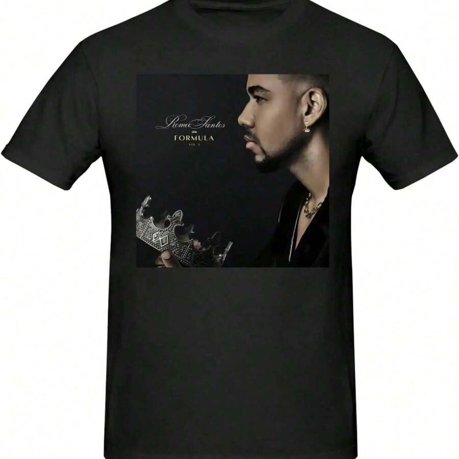 Romeo Music Santos Shirt Fashion Versatile Short Sleeve Crew Neck T-Shirt Black - 黑色 - 查看 1