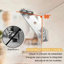10 Pack Universal de Acero Inoxidable Muebles Conectores de Esquina con 40 Tornillos, NUEVO Actualizado Universal de Acero Inoxidable Muebles Conector de Esquina con Tornillos de ángulo sujetar Conector Muebles Triángulo Estante Soporte Soportes Conector de Esquina para Madera Gabinete Escritorio Cama - Plateado - Ver 13