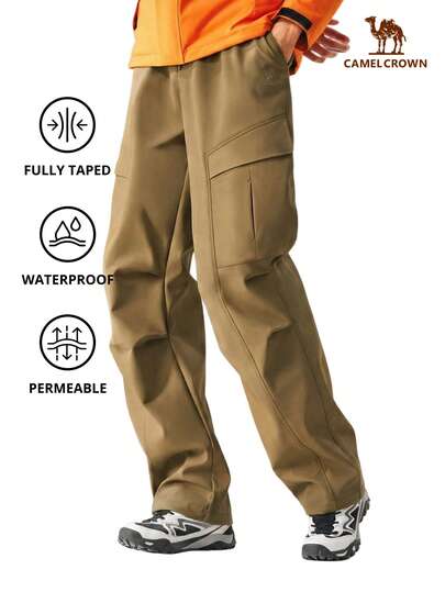 CAMEL CROWN 男士徒步裤，户外抓绒内衬防风防水防静电休闲运动裤，适合秋冬季