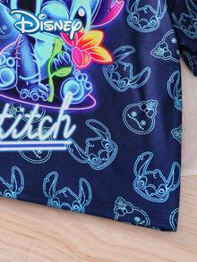 Disney 夏季女婴史迪奇可爱T恤短裤套装，史迪奇卡通图案全印花，弹力面料，适合婴儿日常穿着，精美礼物 - 藍色 - 查看 6