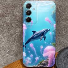 Funda de Teléfono con Patrón de Delfín y Medusa Azul Océano, Compatible con Samsung Galaxy A02, A03S, A04, A05S, A06, A13, A14, A15, A16 5G, A21S, A22, A23, A24, A25, A32, A35, A50, A52, A53, A54, A55, A73, S25 Ultra, S24 Plus, S23+, S20 FE - Cubierta Protectora Transparente a Prueba de Golpes, Regalo Perfecto para Decoraciones de Pascua, Navidad, Halloween - Multicolor - Ver 12