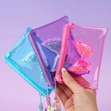 1件装时尚儿童夏季沙滩透明零钱包，星光闪亮彩色小袋，带拉链小钱包和吊坠，男女通用 - 彩色 - 查看 3