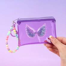 1件装时尚儿童夏季沙滩透明零钱包，星光闪亮彩色小袋，带拉链小钱包和吊坠，男女通用 - 彩色 - 查看 11