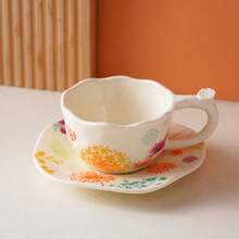 陶瓷咖啡杯碟套装，轻盈奢华的高端餐具，高品质花卉图案 - 彩色 - 查看 13