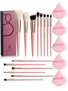 BS-MALL 15/20支粉色化妆刷套装，高品质柔软刷毛，适用于散粉、修容、腮红、粉底、眼影、鼻影等。 - 粉色 - 查看 1