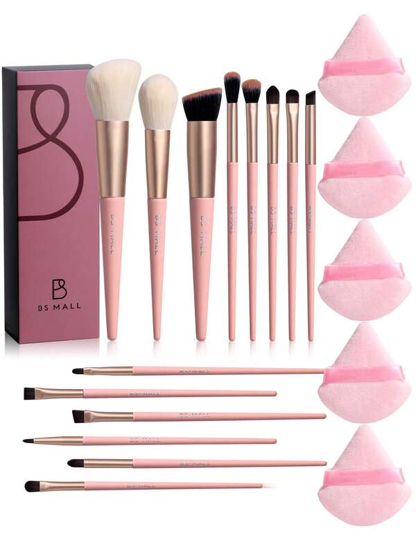 BS-MALL 15/20支粉色化妆刷套装，高品质柔软刷毛，适用于散粉、修容、腮红、粉底、眼影、鼻影等。
