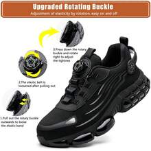 Multi Functional Steel Toe Work Shoes - Black New Rotating Button Safety Shoes,Comfortable Breathable Steel Toe Safety Shoes,Black New Safety Boots For Men Women,Fashi Grey Sneakers Anti-Smash Construction Working Boots ,Outdoor Hiking Safety Air Cushion Work Shoes,Safety Industrial Puncture-Proof Anti-Smash Lightweight WorkSneakers,Indestructible Construction Working Boots ,Anti-Puncture Black Steel Toe Safety Shoes ,Men's Steel Toe Safety Shoes Work Shoes For Men - Breathable, Non-Slip, Puncture-Resistant Work Shoes Steel Toe Shoes Are Important Personal Protective Equipment For Many Industries,For All Seasons, Fashionable Safety Shoes Suitable For Construction Sites Under Harsh Working Conditions, Carpenters , Work, Hiking Suitable, Warehouses, Factories, Work And Outdoor Exploration Car Repairs And Outdoor Workers And Trainers  For Many Industries. - 黑色 - 查看 5