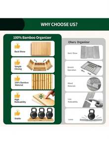 Bamboo Kitchen Drawer Organizer, 22 In Fully Expanded,180° Flip Lid Feature Silverware Organizer For Cutlery Utensil, Cutlery Tray, 8 Slots With Dividers, Waterproof, Non-Slip, For Farmhouse To Modern Kitchen - cây tre - Xem 8