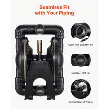Air Operated Double Diaphragm Pump, 35 GPM, 1 Inch Inlet & Outlet Pneumatic Waste Oil Transfer Pump, Max 114 PSI, Aluminum Alloy Body, Air-Operated For Grease, Kerosene, Gasoline & Oil - 1 Inch 35 GPM - View 5