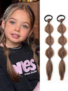 1 bộ tóc giả bện kiểu bong bóng, đuôi ngựa dài 14 inch cho trẻ em, có dây chun co giãn, dành cho bé gái. - Nhiều màu - Xem 11
