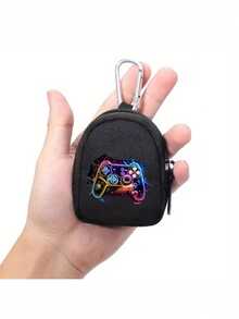 游戏手柄钱包 - 灵感源自游戏手柄设计，配有拉链卡槽、登山扣、霓虹发光效果、极简风格 - 轻巧耐用，尼龙材质，专为游戏玩家和科技爱好者设计