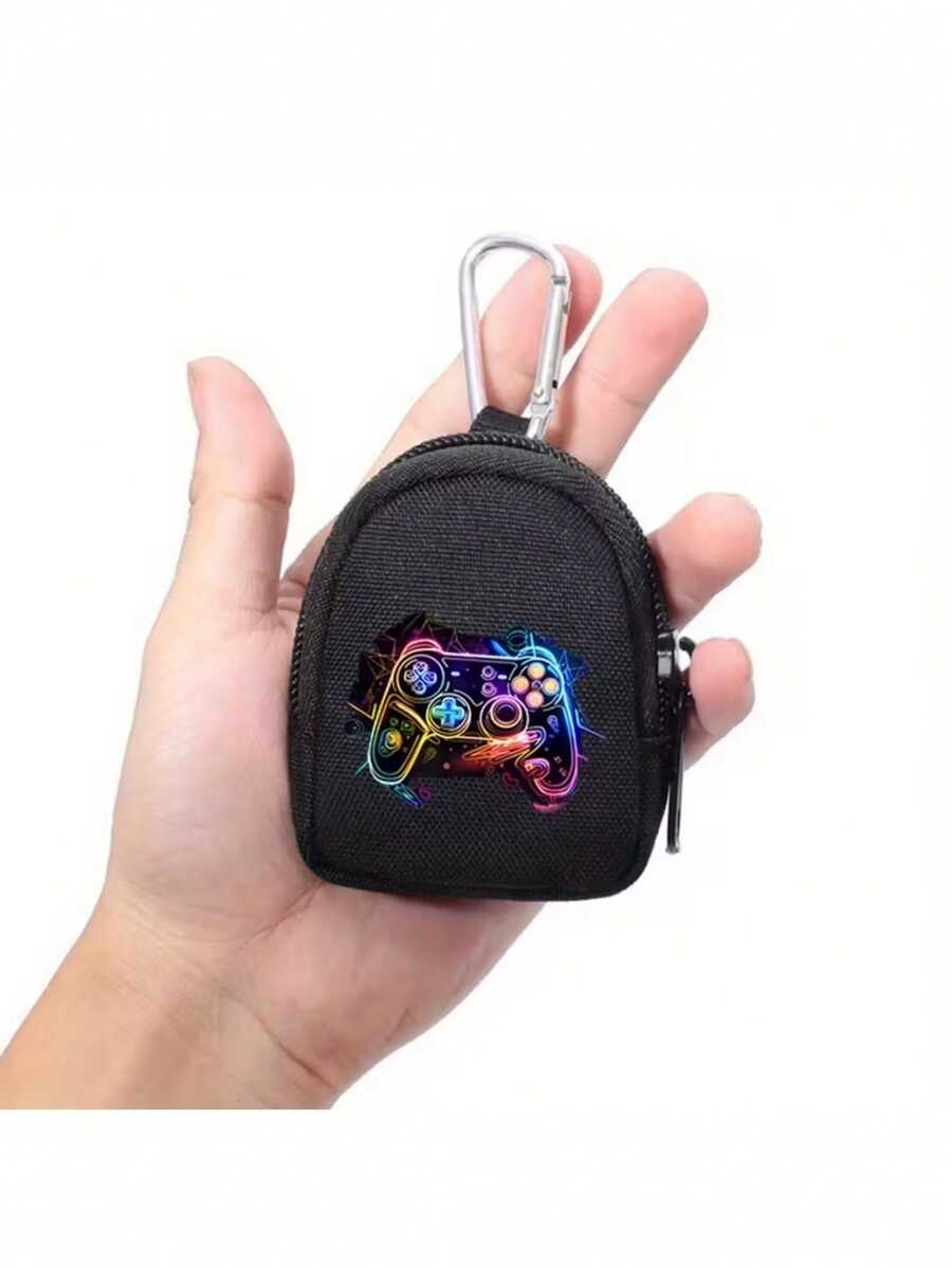 游戏手柄钱包 - 灵感源自游戏手柄设计，配有拉链卡槽、登山扣、霓虹发光效果、极简风格 - 轻巧耐用，尼龙材质，专为游戏玩家和科技爱好者设计
