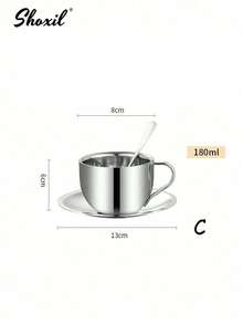 shoxil 3pcs Coffee Cup Set, Milan Coffee Cup Set, Coffee Cup, Saucer And Spoon, Mug, High Quality Stainless Steel Material, Espresso Cup, Pour Over Coffee Cup - Cup - View 13