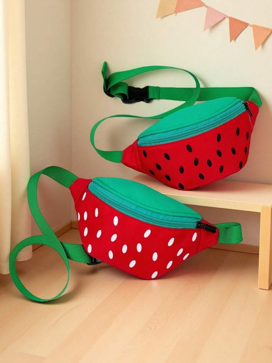 1pc Girls' Contrast Polka Dot Nylon Zipper Closure Cute Fanny Pack/Waist Bag, Suitable For Daily Use All Seasons