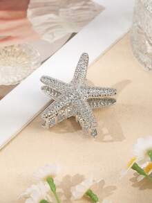 1 chiếc kẹp tóc hình sao biển đính đá tối giản, phụ kiện tóc búi cao thường ngày cho nữ, phù hợp cho đi biển, đi làm, sử dụng hàng ngày và các dịp lễ hội. Kẹp tóc nữ kiểu dáng thanh lịch, thích hợp làm kẹp cài tóc. - Bạc - Xem 2