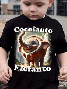 Camisetas impresas para niños de 4 a 16 años para niños y niñas One Boys Black Short Sleeve showcases COCOFANTO ELEFANTO graphic with cute coconut elephant  fabric provides Light touch Super Soft and Breathable performance Casual fun style suits daily outings outdoor adventures summer wear and comfortable everyday activities for boys who love playful animal inspired clothing - Negro - Ver 1