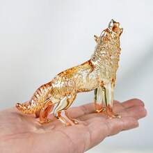 Lup realist din sticlă cristalină solidă, jucărie cognitivă animală, decor pentru birou - Aur - Vizualizare 4