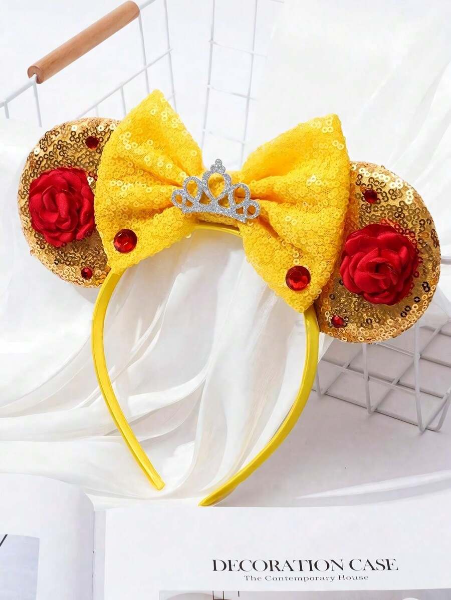 Shiny Cute Faux Rose Flower Headband, Princess Style, Suitable For Girls, Park Decoration, Student Parties, Cosplay, Can Be Used As Headband, Hair Scrunchie, Headpiece, Perfect Gift For Birthdays, Holidays, Fashion Versatile, Luxurious, Sewing/DIY Friendly, Ideal Gift For Friends, Partners, Valentine's Day Decoration, Party Favor - Multicolor - View 1