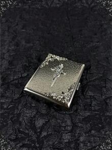 Porta-cigarros vintage feito à mão | Caixa de cigarros gótica em metal | Design original com cruz de rosas e renda de pérolas artificiais, Rose Knight | Capacidade para 20 cigarros padrão, confortável de segurar | Durável e requintada | Ideal como presente para amigos e familiares ou para uso pessoal | Presente de alta qualidade para namorado/parceiro - Prata - Ver 7