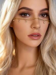 1pc Women's Luxury Gold Face Chain, Rhinestone Pendant, Party Prop, Retro Face Jewelry, Fashion Jewelry, High-Quality Gift For Women