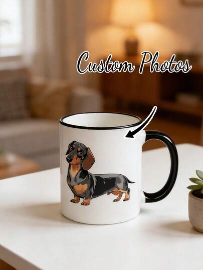 Anpassad hundmugg, personlig husdjursmugg, present till hundmamma, taxälskarens glädje, personlig 30 cl keramisk kaffemugg med svart handtag, söt taxhunddesign, personlig present, fotomugg, personlig mugg, present till hundälskare, hundmamma, hundpappa, multifunktionell, dekorativ, återanvändbar, utsökt, snygg, högkvalitativ, färgglad, modern, anpassad, personlig, unik, perfekta presenter till honom