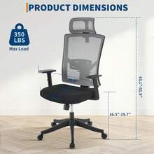 Huisuilinss Ergonomic Office Chair,High Back Mesh Office Chair,Height-Adjustable Computer Desk Chair With Adjustable Lumbar Support & Headrest,Swivel Task Chair With Armrests For Home Office - Gris negro - Ver 3