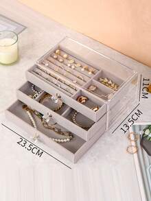 3-Layer Velvet Jewelry Box, Drawer Style Jewelry Box, Ring Box, Earring Storage Box, 3-Layer Transparent Acrylic Velvet Drawer Jewelry Storage Box, New 3-Layer Velvet Jewelry Box, Desktop Acrylic Ornament Organizer With Multiple Compartments - Multicolor - View 6
