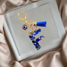1pc Navy Blue Resin First Initial Letter Key Chain With Devil's Eye And Tassel, Outdoor Backpack Hanging Accessory, A-Z Letter Keychain, Wallet Charm, Car Pendant Ornament, Holiday/Birthday Party Gift - Royal Blue - View 32
